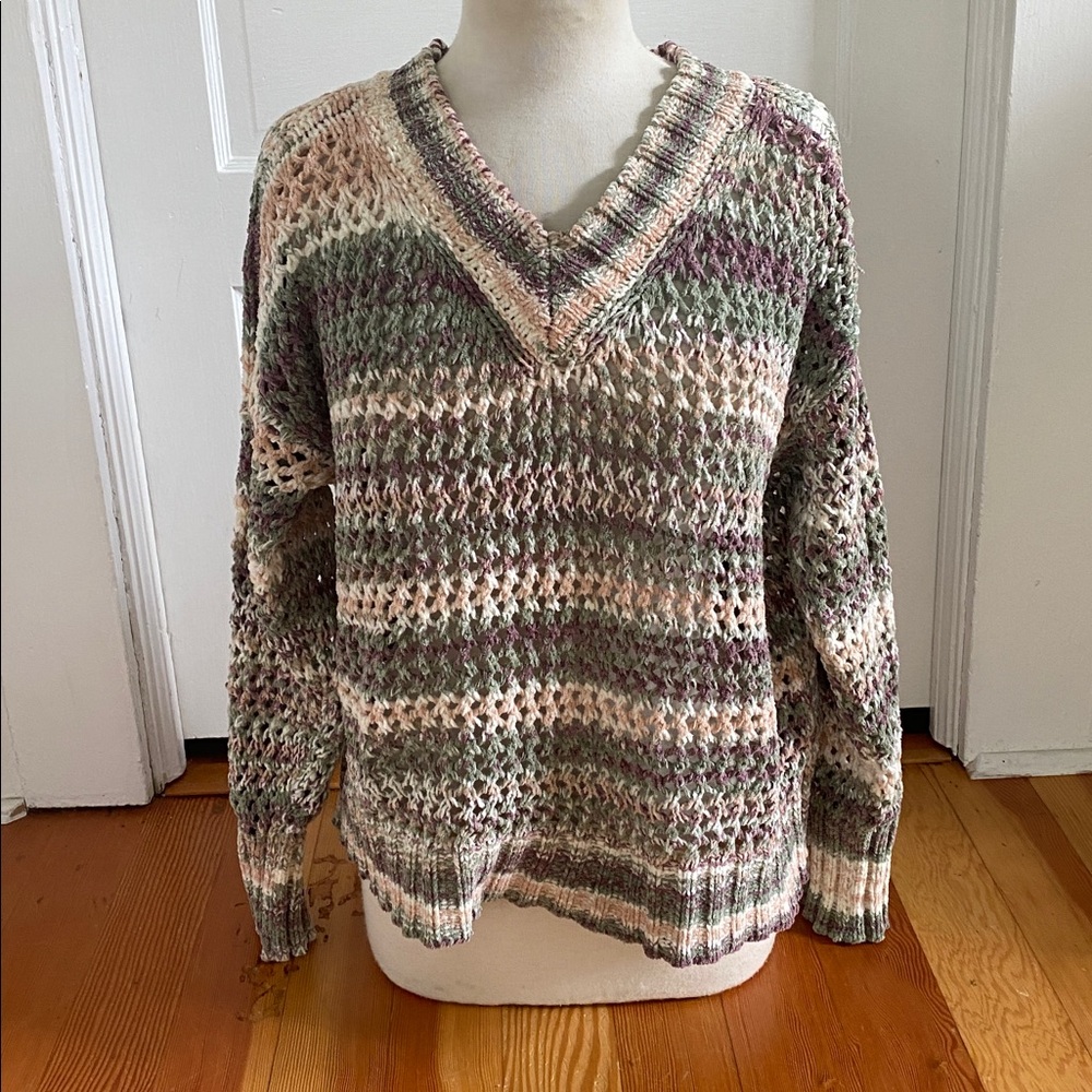 Studio B Bobeau V Neck Chenille‎ Striped Sweater Medium